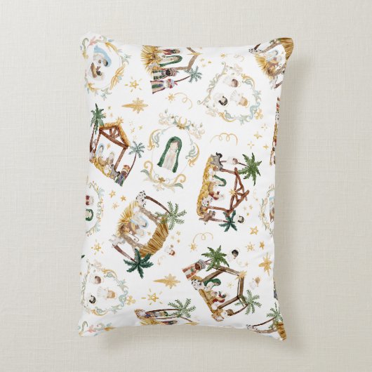 Wasserfarbe Christlich Weihnachtskrippe Dekokissen (Rückseite(Vertikal))