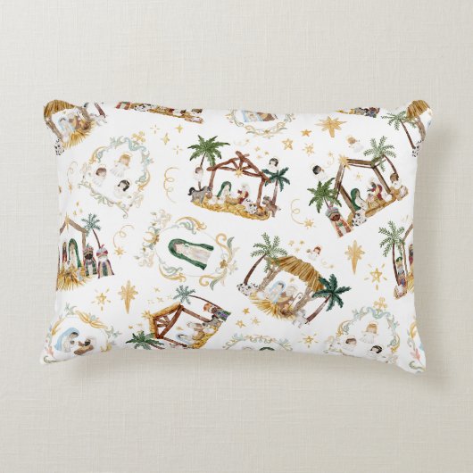 Wasserfarbe Christlich Weihnachtskrippe Dekokissen (Rückseite)