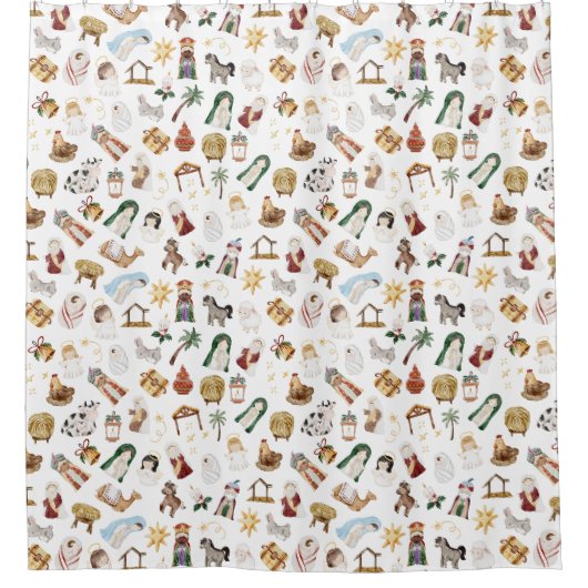 Wasserfarbe Christlich Weihnachtskrippe Duschvorhang (Vorderseite)