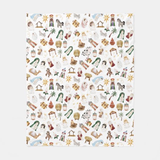 Wasserfarbe Christlich Weihnachtskrippe Fleecedecke (Vorderseite)