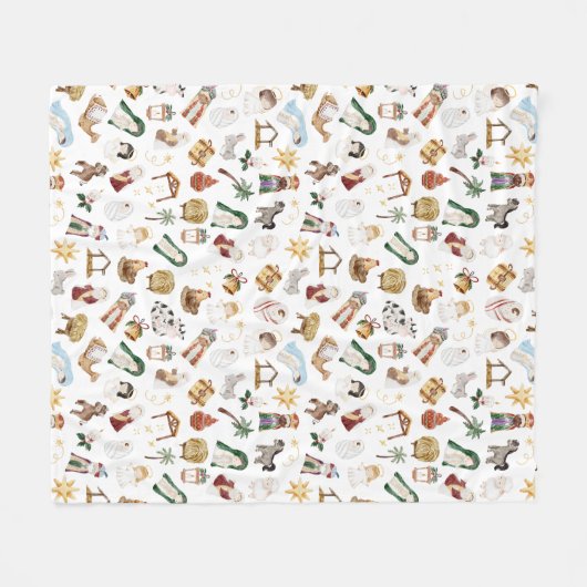 Wasserfarbe Christlich Weihnachtskrippe Fleecedecke (Vorderseite (Horizontal))