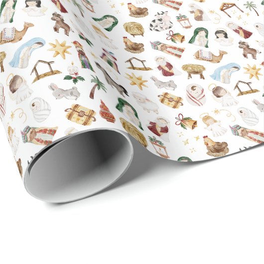 Wasserfarbe Christlich Weihnachtskrippe Geschenkpapier (Rolleneckpunkt)