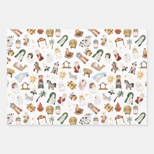 Wasserfarbe Christlich Weihnachtskrippe Geschenkpapier Set (Vorderseite 3)
