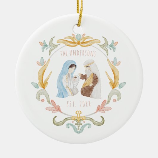 Wasserfarbe Christlich Weihnachtskrippe Keramik Ornament (Vorne)