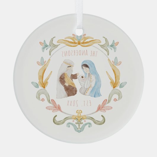 Wasserfarbe Christlich Weihnachtskrippe Ornament Aus Glas (Rückseite)