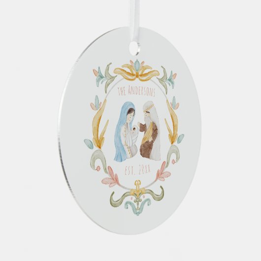 Wasserfarbe Christlich Weihnachtskrippe Ornament Aus Metall (Vorderseite Rechts)