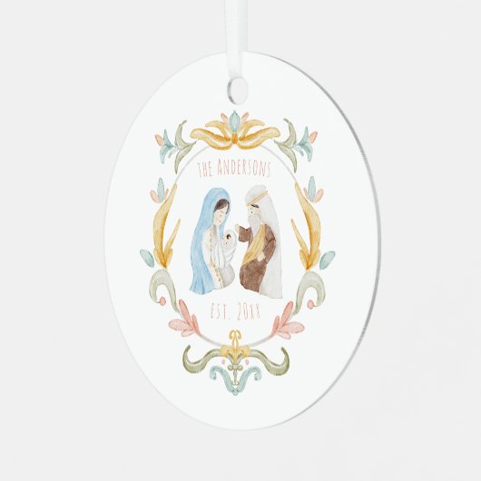 Wasserfarbe Christlich Weihnachtskrippe Ornament Aus Metall (Vorderseite links)