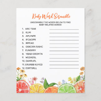 Wasserfarbe Citrus Baby Dusche Word Scramble Spiel