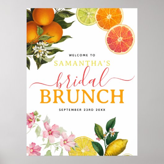 Wasserfarbe Citrus Bridal Brunch Brautparty Poster (Vorne)