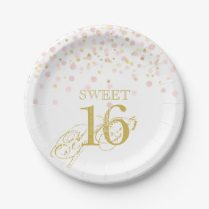 Wasserfarbe Confetti Sweet 16 Elegant Rosa Gold Pappteller
