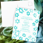 Wasserfarbe Cool Aqua Star von David Bar Bat Mitzv Ankündigungspostkarte<br><div class="desc">Perfekte Karte, um das bevorstehende Datum einer Fledermausmitzvah, Bar mitzvah oder anderen jüdischen Feier bekannt zu geben! Handgemachte Aquarellkunst für Sie auf der Vorder- und Rückseite! Vollständig anpassbar! Klicken Sie auf "Personalisieren" oben, um den Text zu bearbeiten. Klicken Sie auf "Bearbeiten mit dem Design-Tool", um die Schriftart, Farben und Platzierungen...</div>