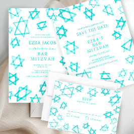 Wasserfarbe Cool Aqua Star von David Bar Bat Mitzv Save The Date