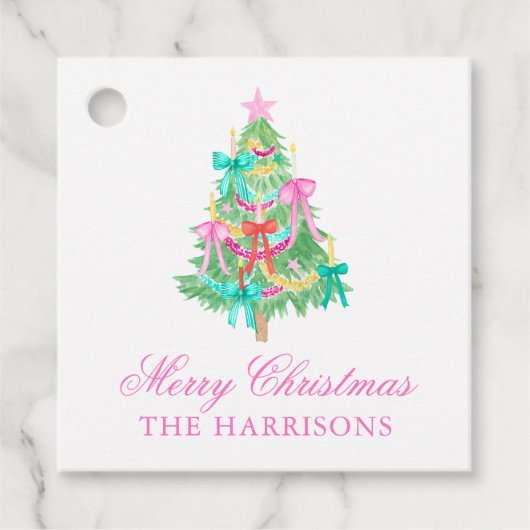 Wasserfarbe Coquette Bow Weihnachtsbaum Geschenkanhänger (Vorderseite)