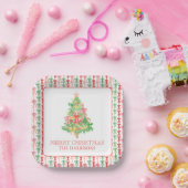 Wasserfarbe Coquette Bow Weihnachtsbaum Pappteller (Party)