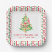 Wasserfarbe Coquette Bow Weihnachtsbaum Pappteller (Vorderseite)