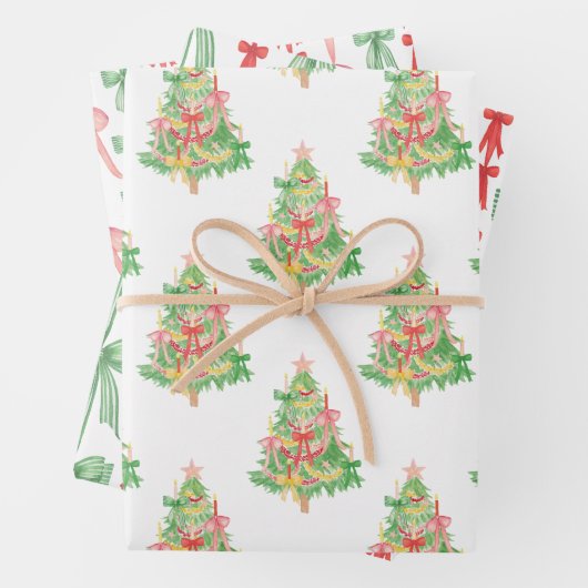 Wasserfarbe Coquette Bows Weihnachtsbaum Geschenkpapier Set (Beispiel)