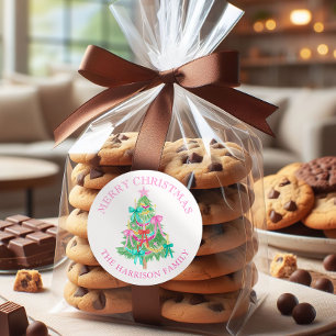 Wasserfarbe Coquette Bows Weihnachtsbaum Runder Aufkleber