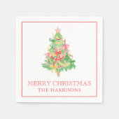 Wasserfarbe Coquette Bows Weihnachtsbaum Serviette (Vorderseite)