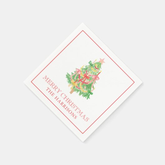 Wasserfarbe Coquette Bows Weihnachtsbaum Serviette (Ecke)