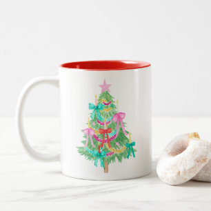 Wasserfarbe Coquette Bows Weihnachtsbaum Zweifarbige Tasse