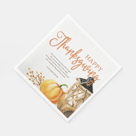 Wasserfarbe Cornucopia Pumpkin Erntedank Gedicht Serviette (Ecke)