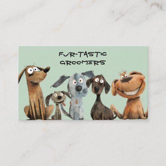 Wasserfarbe Crazy Dog Groomer Boutique QR Code Visitenkarte (Vorderseite)