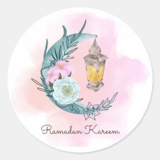 Wasserfarbe Crescent Ramadan Kareem Rundsticker Runder Aufkleber (Vorderseite)