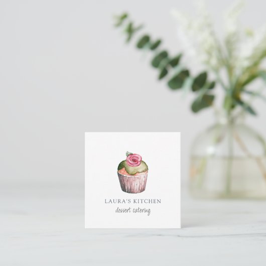 Wasserfarbe Cupcake Dessert Caterer Quadratische Visitenkarte (Stehend Vorderseite)