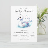 Wasserfarbe Custom Swan Baby Dusche Einladung (Stehend Vorderseite)