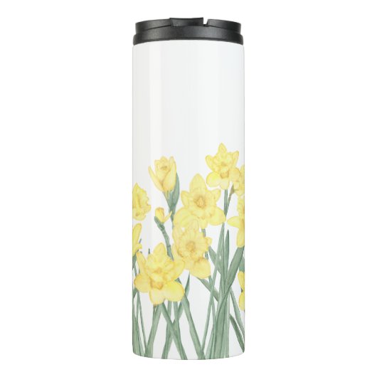 Wasserfarbe Daffodil Ditzy Floral Gemustert Thermosbecher (Rückseite)
