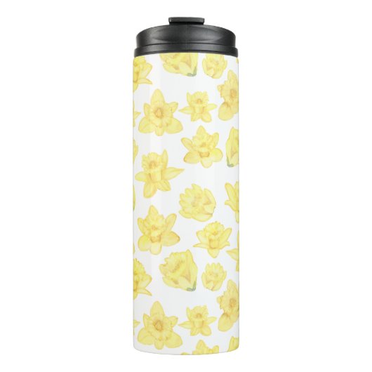 Wasserfarbe Daffodil Ditzy Floral Gemustert Thermosbecher (Vorderseite)