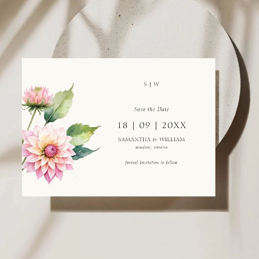 Wasserfarbe Dahlia Blume Save the Date Einladung