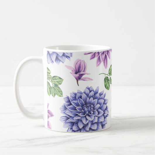 Wasserfarbe Dahlias Lila Blau Kaffeetasse (Links)