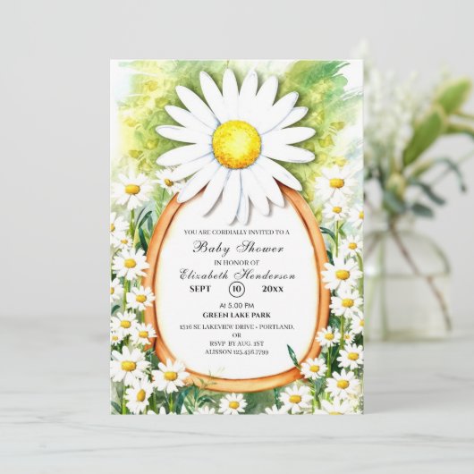 Wasserfarbe Daisy Babydusche Einladung (Stehend Vorderseite)
