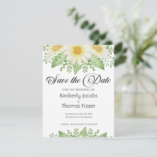 Wasserfarbe Daisy Blume Save the Date (Stehend Vorderseite)
