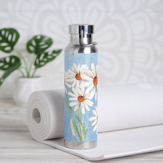 Wasserfarbe Daisy Bouquet auf blau Trinkflasche (Yoga)