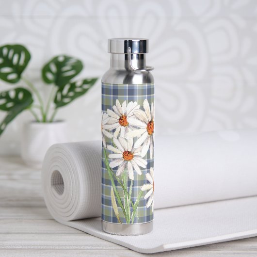Wasserfarbe Daisy Bouquet auf Kariert Trinkflasche (Yoga)