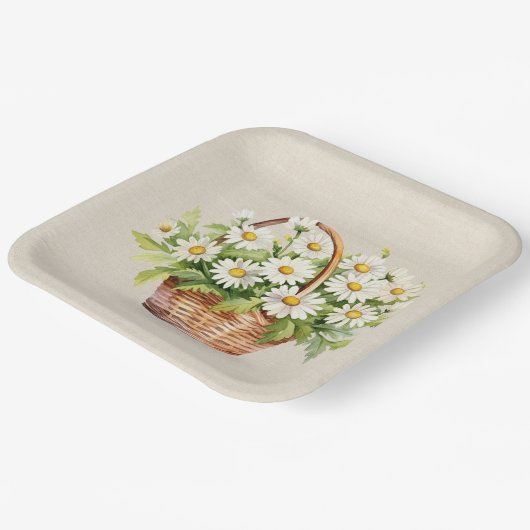 Wasserfarbe Daisy Bouquet im Korb Pappteller (Gewinkelt)