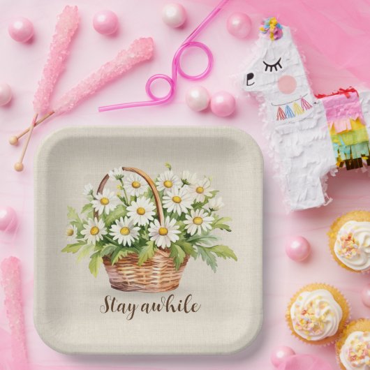 Wasserfarbe Daisy Bouquet im Korb Pappteller (Party)