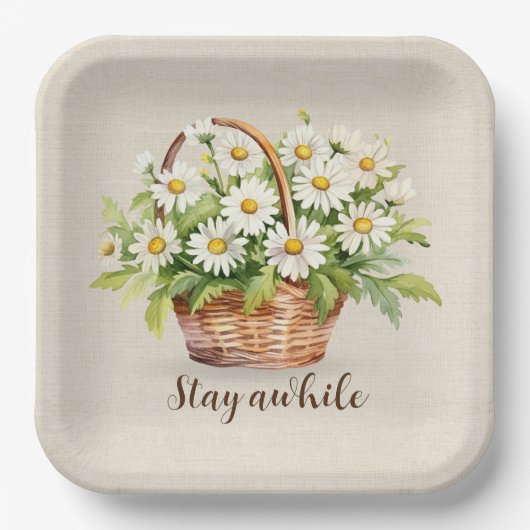 Wasserfarbe Daisy Bouquet im Korb Pappteller (Vorderseite)