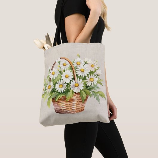 Wasserfarbe Daisy Bouquet im Korb Tasche (Von Nahem)
