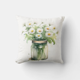 Wasserfarbe Daisy Bouquet in Mason Jar Kissen