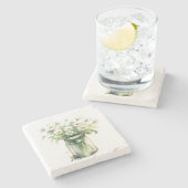 Wasserfarbe Daisy Bouquet in Mason Jar Steinuntersetzer (Seitenansicht)