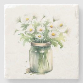 Wasserfarbe Daisy Bouquet in Mason Jar Steinuntersetzer