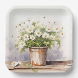 Wasserfarbe Daisy Bouquet Pappteller