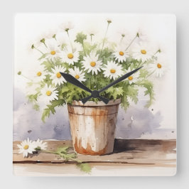 Wasserfarbe Daisy Bouquet Quadratische Wanduhr