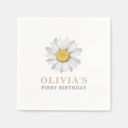 Wasserfarbe Daisy Erster Geburtstag Napkins Serviette (Vorderseite)