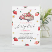 Wasserfarbe Daisy Strawberry Truck Kinderdusche Einladung (Stehend Vorderseite)