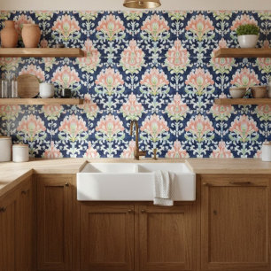 Wasserfarbe Damask Korallengrün dekorieren Fliese