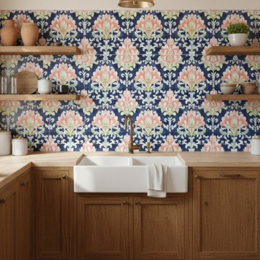 Wasserfarbe Damask Korallengrün dekorieren Fliese